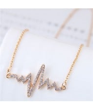 Glistening Cubic Zirconia Cardiogram Pendant Unique Fashion Necklace - Golden