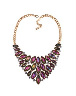 Oval Rhinestones Inlaid Chunky Style Shining Fashion Women Costume Necklace - Golden