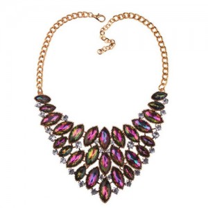 Oval Rhinestones Inlaid Chunky Style Shining Fashion Women Costume Necklace - Golden