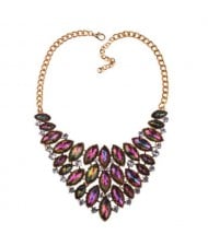 Oval Rhinestones Inlaid Chunky Style Shining Fashion Women Costume Necklace - Golden