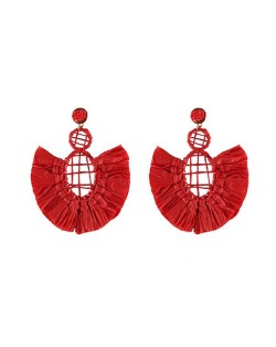 Hollow Weaving Hoops with Tassels Design Pastorale Fashion Women Statement Earrings - Red
