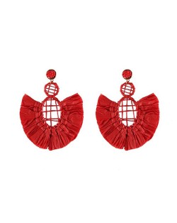 Hollow Weaving Hoops with Tassels Design Pastorale Fashion Women Statement Earrings - Red