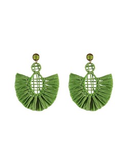 Hollow Weaving Hoops with Tassels Design Pastorale Fashion Women Statement Earrings - Green