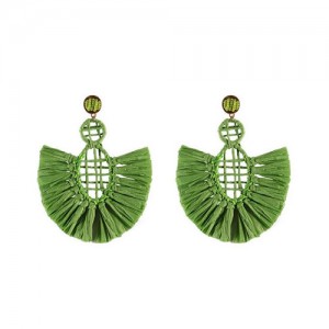 Hollow Weaving Hoops with Tassels Design Pastorale Fashion Women Statement Earrings - Green