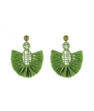 Hollow Weaving Hoops with Tassels Design Pastorale Fashion Women Statement Earrings - Green