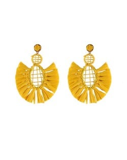 Hollow Weaving Hoops with Tassels Design Pastorale Fashion Women Statement Earrings - Yellow