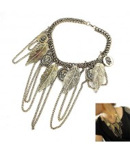 Luxurious Golden Leaves and Goddes Pendants Tassel Style Necklace