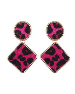 Leopard Prints Oval and Square Combo Design High Fashion Statement Earrings - Rose