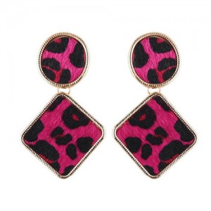 Leopard Prints Oval and Square Combo Design High Fashion Statement Earrings - Rose