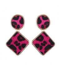 Leopard Prints Oval and Square Combo Design High Fashion Statement Earrings - Rose