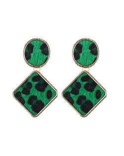 Leopard Prints Oval and Square Combo Design High Fashion Statement Earrings - Green