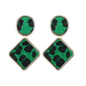 Leopard Prints Oval and Square Combo Design High Fashion Statement Earrings - Green