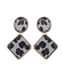 Leopard Prints Oval and Square Combo Design High Fashion Statement Earrings - Gray