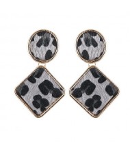 Leopard Prints Oval and Square Combo Design High Fashion Statement Earrings - Gray