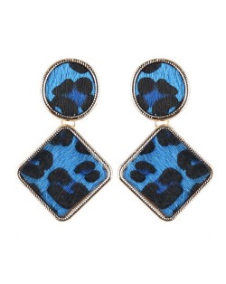 Leopard Prints Oval and Square Combo Design High Fashion Statement Earrings - Blue