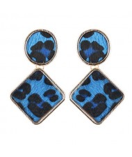 Leopard Prints Oval and Square Combo Design High Fashion Statement Earrings - Blue