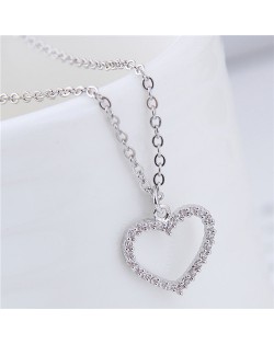 Cubic Zirconia Embellished Graceful Heart Pendant Korean Fashion Necklace