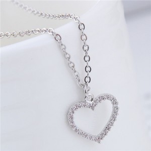 Cubic Zirconia Embellished Graceful Heart Pendant Korean Fashion Necklace