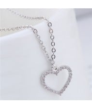Cubic Zirconia Embellished Graceful Heart Pendant Korean Fashion Necklace