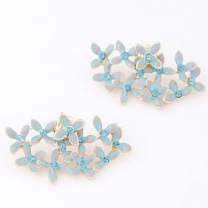 Korean Fashion Spring Luxuriant Flowers Earrings - Blue
