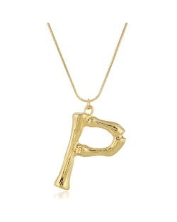 Punk High Fashion Alphabets Golden Alloy Costume Necklace - P