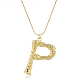 Punk High Fashion Alphabets Golden Alloy Costume Necklace - P