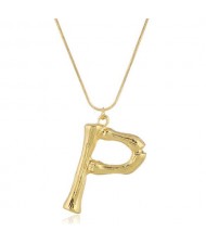 Punk High Fashion Alphabets Golden Alloy Costume Necklace - P