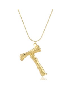 Punk High Fashion Alphabets Golden Alloy Costume Necklace - T