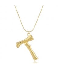 Punk High Fashion Alphabets Golden Alloy Costume Necklace - T