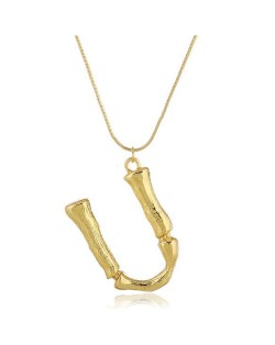 Punk High Fashion Alphabets Golden Alloy Costume Necklace - U