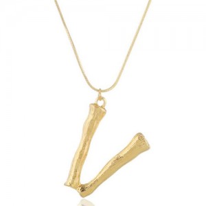Punk High Fashion Alphabets Golden Alloy Costume Necklace - V