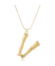 Punk High Fashion Alphabets Golden Alloy Costume Necklace - V