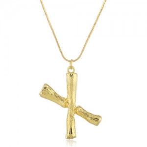 Punk High Fashion Alphabets Golden Alloy Costume Necklace - X