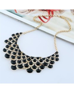 Oil-spot Glazed Flower Petals High Fashion Women Statement Necklace - Black