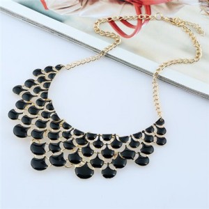 Oil-spot Glazed Flower Petals High Fashion Women Statement Necklace - Black