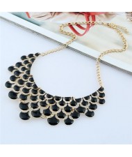 Oil-spot Glazed Flower Petals High Fashion Women Statement Necklace - Black