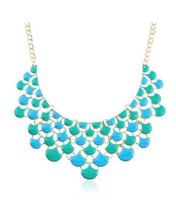 Oil-spot Glazed Flower Petals High Fashion Women Statement Necklace - Teal