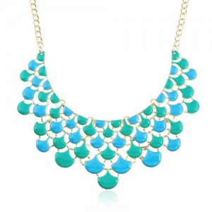 Oil-spot Glazed Flower Petals High Fashion Women Statement Necklace - Teal