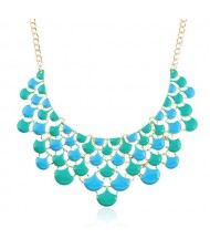 Oil-spot Glazed Flower Petals High Fashion Women Statement Necklace - Teal