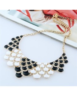 Oil-spot Glazed Flower Petals High Fashion Women Statement Necklace - Black and White