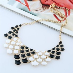 Oil-spot Glazed Flower Petals High Fashion Women Statement Necklace - Black and White