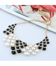 Oil-spot Glazed Flower Petals High Fashion Women Statement Necklace - Black and White