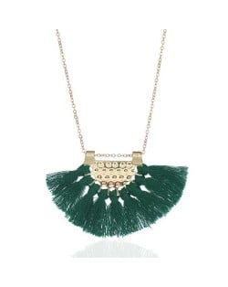 Cotton Threads Tassel Fan Shape Pendant Bohemian Style Women Statement Necklace - Green
