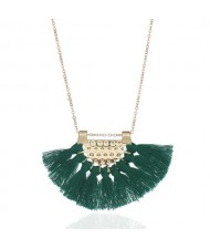 Cotton Threads Tassel Fan Shape Pendant Bohemian Style Women Statement Necklace - Green