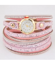 Shining Beads Embellished Multi-layers High Fashion Wrist Watch - Pink