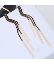 Glistening Rhinestone Tassel High Fashion Women Statement Earrings - Black