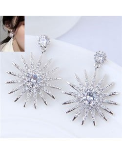 Cubic Zirconia Inlaid Sun Flower Shining High Fashion Statement Earrings