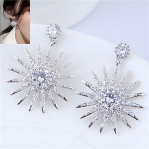 Cubic Zirconia Inlaid Sun Flower Shining High Fashion Statement Earrings