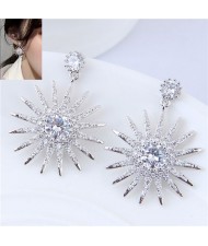 Cubic Zirconia Inlaid Sun Flower Shining High Fashion Statement Earrings