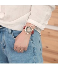 6 Colors Available Lotus Flower Engraving High Fashion Leather Wrist Watch
